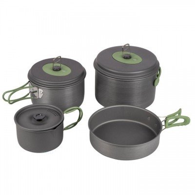 Набір посуду Bo-Camp Explorer 4 Pieces Hard Anodized Grey/Green (2200244), код: 8107
