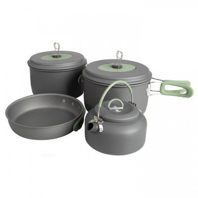 Набір посуду Bo-Camp Explorer XL 4 Pieces Hard Anodized Grey/Green (2200249), код: 8304