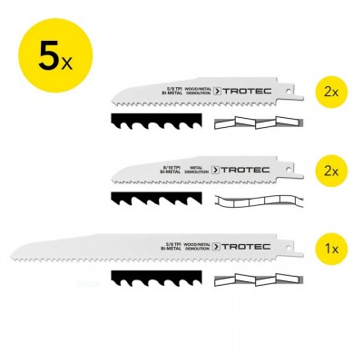 Набір пиляльних полотен для пили шабельної Trotec 5 pieces Wood/Metal Set (6215001201), код: 8823