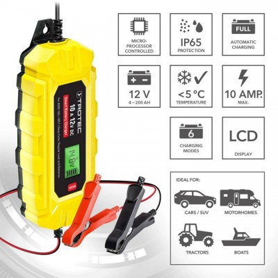Зарядний пристрій для автомобільного акумулятора Trotec PBCS 10A, 12V, 4-200Ah (4675000015), код: 8728
