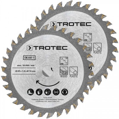 Диск пиляльний Trotec 3 TCT 89х10х1,8 HW30 Wood/Plastic (2 шт) (6215001303), код: 8807