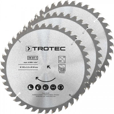 Диск пиляльний Trotec 190х20х2,2 HW40 Wood (3 шт) (6215001331), код: 8814