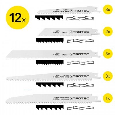 Набір пиляльних полотен для пили шабельної Trotec 12 pieces Wood/Metal Set (6215001210), код: 8825