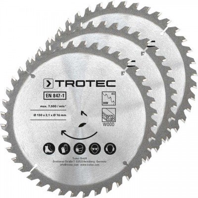 Диск пиляльний Trotec 150х16х2,1 HW40 Wood (3 шт) (6215001321), код: 8812