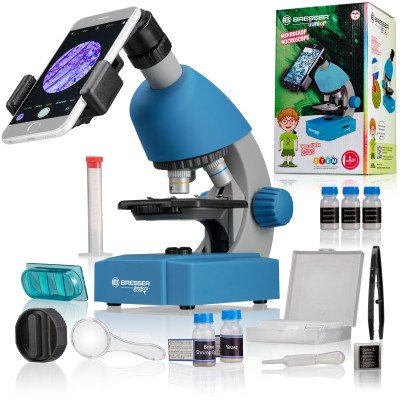 Мікроскоп Bresser Junior 40x-640x Blue з набором для дослідів та адаптером для смартфона (8851300WXH000), код: 8933